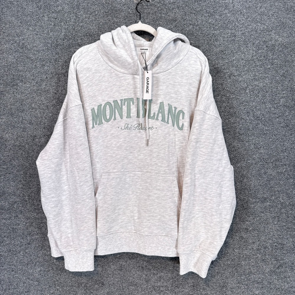 Garage Hoodie Women XL Gray Mont Blanc Ski Resort Graphic Fleece Pullover NEW